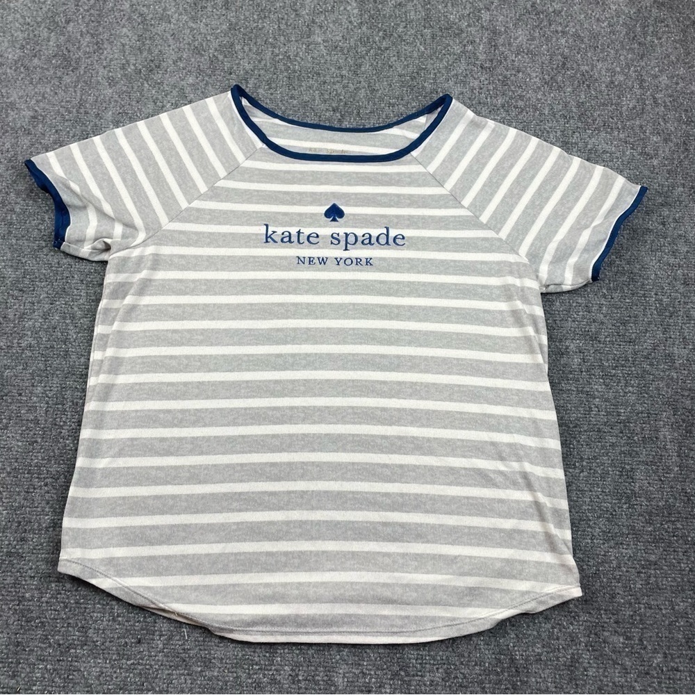 Kate Spade Gray and Blue Striped Short Sleeve Tee